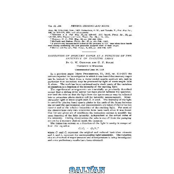 دانلود کتاب Ionization of Mercury Vapor as a Function of the Intensity of Exciting Light